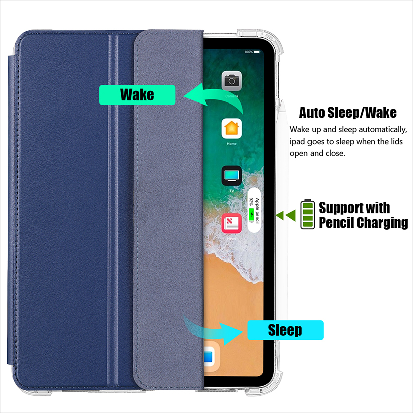 2024 New iPad Air 11 inch Case with Pencil Holder- Smart Folio Stand Protective Translucent Frosted Back Cover with Auto Wake/Sleep 